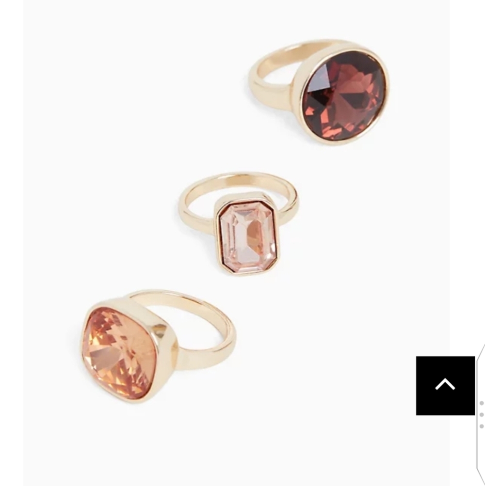 🆕 SIZE 9  AMBER GOLD-TONE FAUX STONE RING SET - SET OF 3 💍